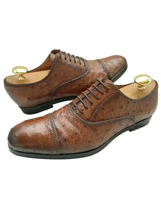$4000 Gucci Mens Genuine Ostrich Quill Brown Dress Shoes Oxfords US 8 /UK 7 / 41 main image 12
